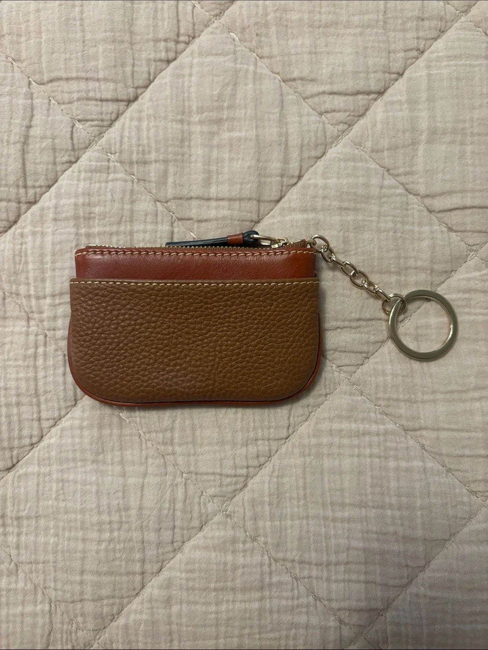 Dooney & Bourke Tan Brown Pebbled Leather Key & Card Holder